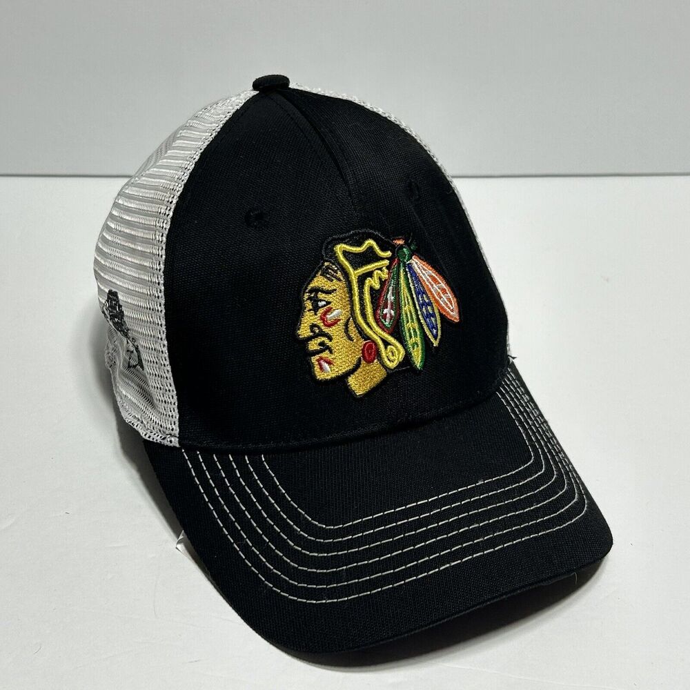 Chicago Blackhawks Black White Mens Hat Snapback Adjustable Meshback Baseball